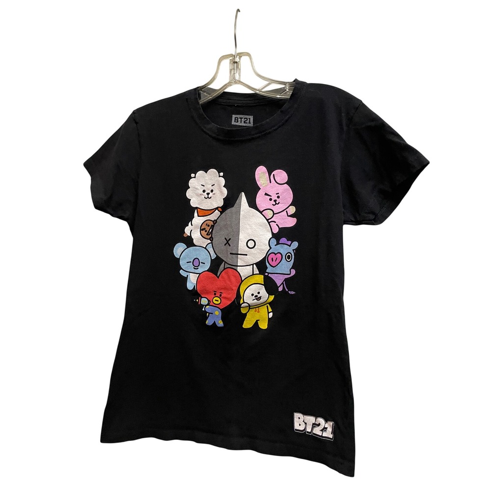 BT21 Line Friends Graphic T-Shirt Black BTS Army Characters Women Large